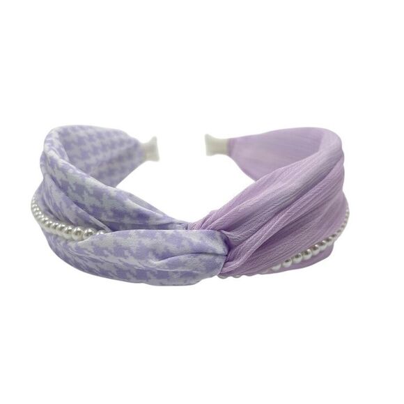 Purple & Houndstooth Twist Headband with Faux Pearl Detail – Boutique Style - Picture 1 of 7